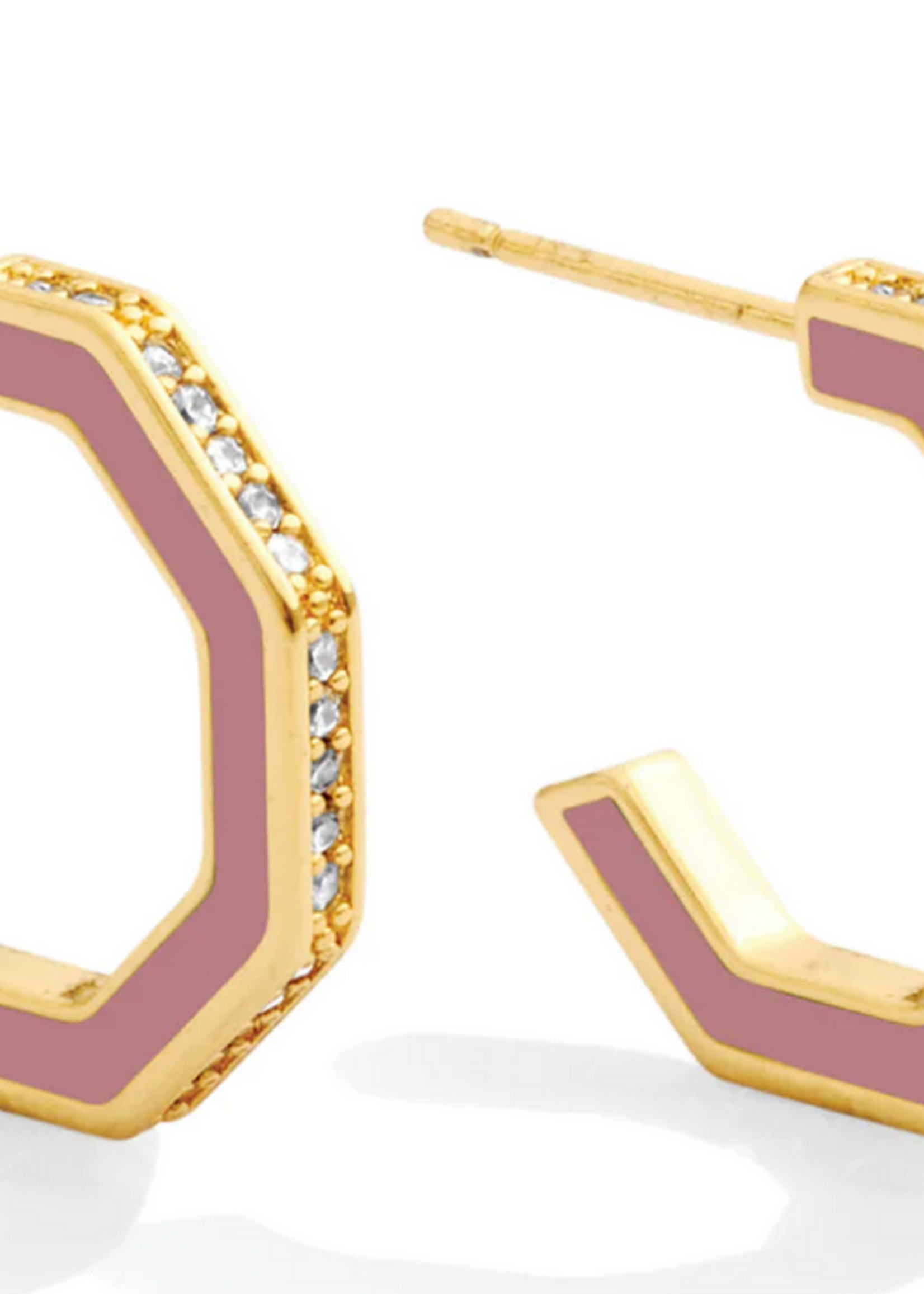 Splendid Iris Hexagon Earrings w/ Pave - Rose