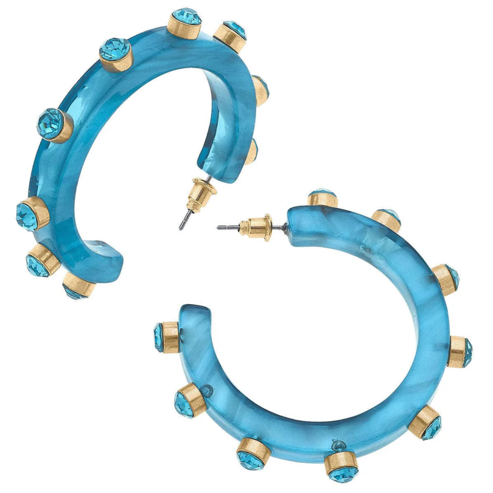 Canvas RENEE RESIN & RHINESTONE HOOP EARRINGS AQUA