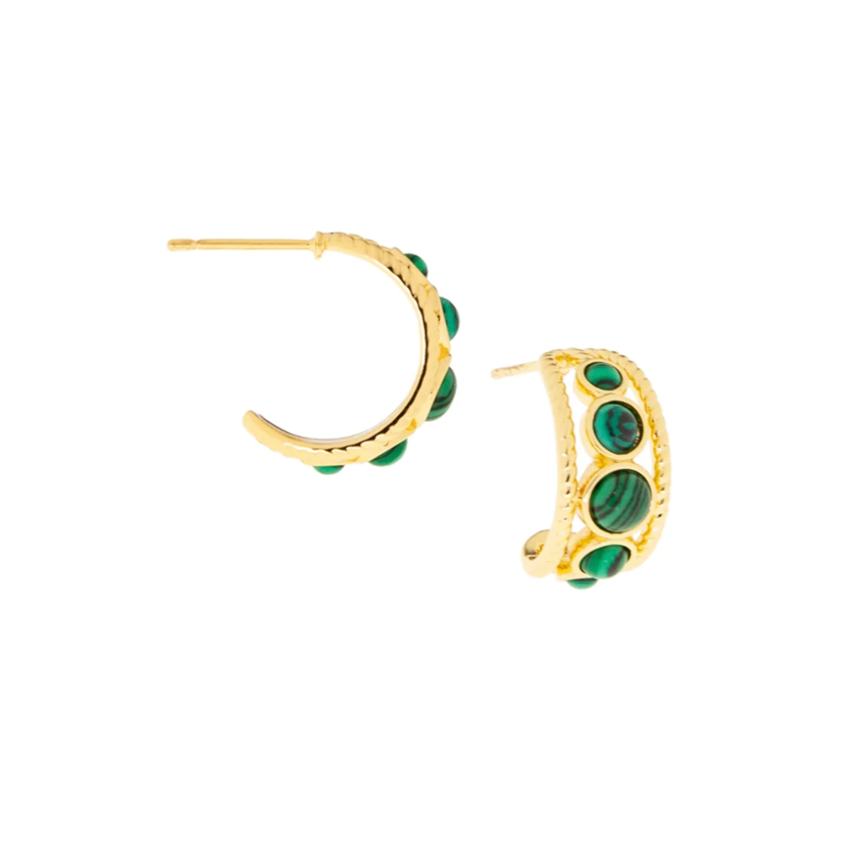 Marlyn Schiff Gold/Malachite 1/2" Post Hoop