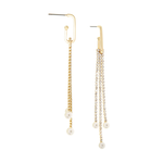 Marlyn Schiff Gold-Crystal/Pearl Fringe Drop Earrings