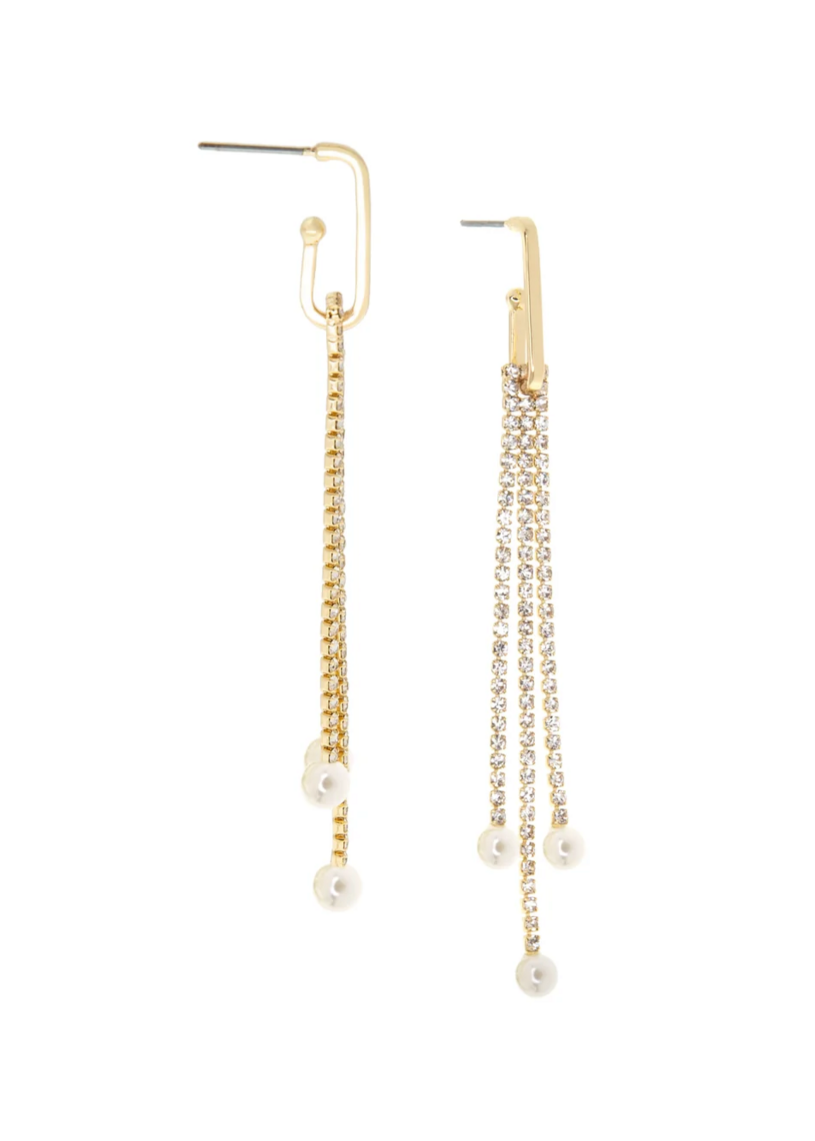 Marlyn Schiff Gold-Crystal/Pearl Fringe Drop Earrings