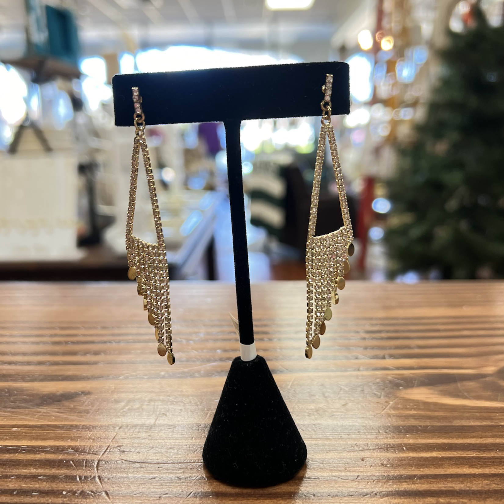 Marlyn Schiff Gold-Triangle Fringe Drop Crystal Earrings