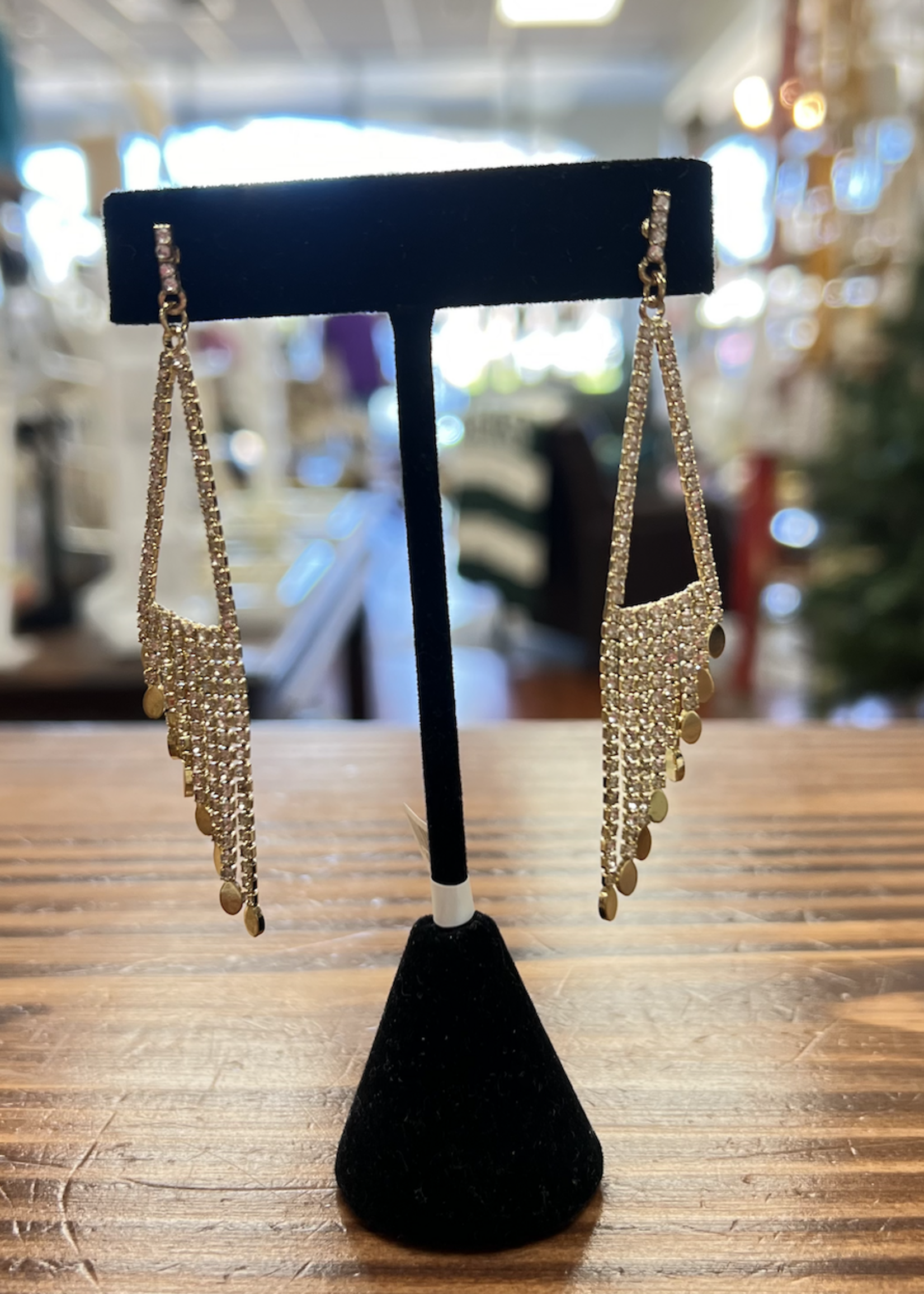 Marlyn Schiff Gold-Triangle Fringe Drop Crystal Earrings