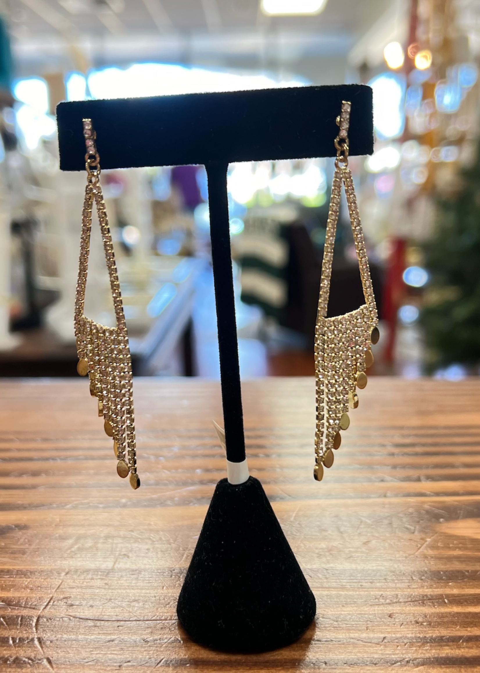 Marlyn Schiff Gold-Triangle Fringe Drop Crystal Earrings