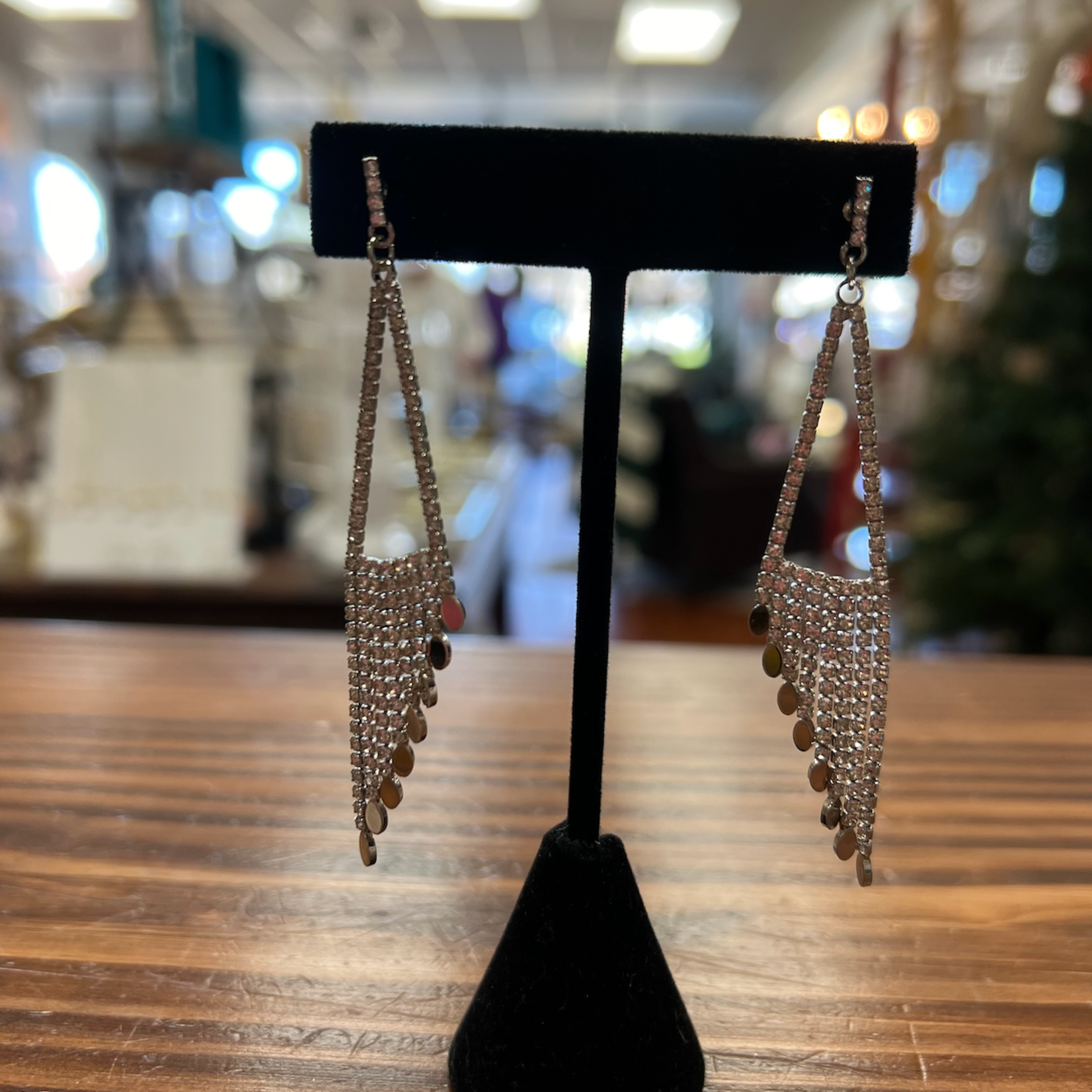 Marlyn Schiff Silver-Triangle Fringe Drop Crystal Earrings