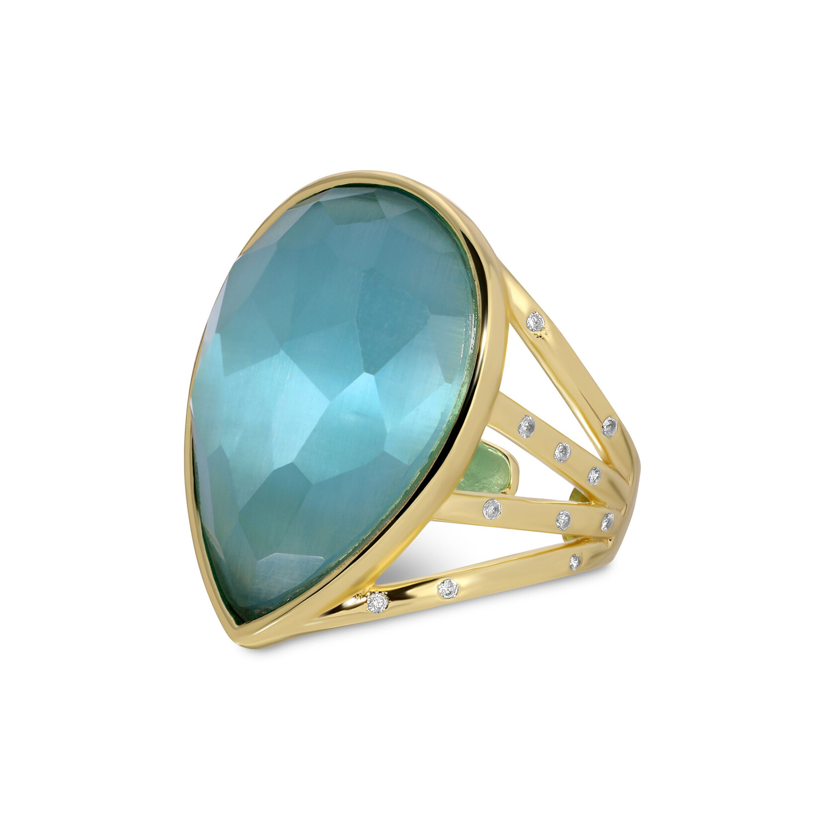 Splendid Iris Teardrop Faceted Stone Ring - Aqua