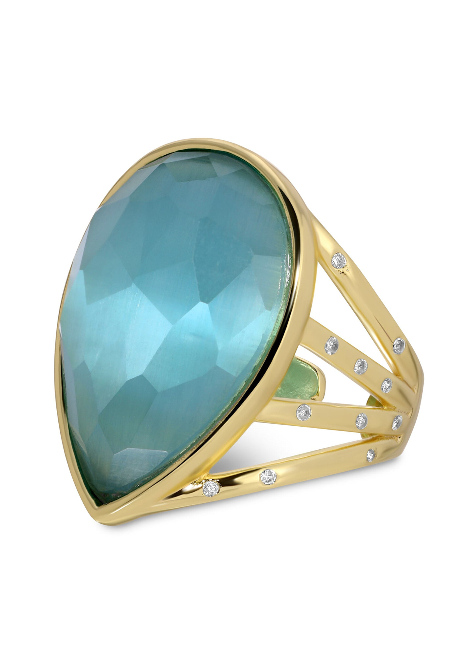 Splendid Iris Teardrop Faceted Stone Ring - Aqua