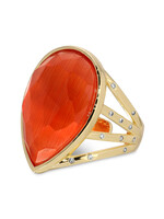 Splendid Iris Teardrop Faceted Stone Ring - Coral
