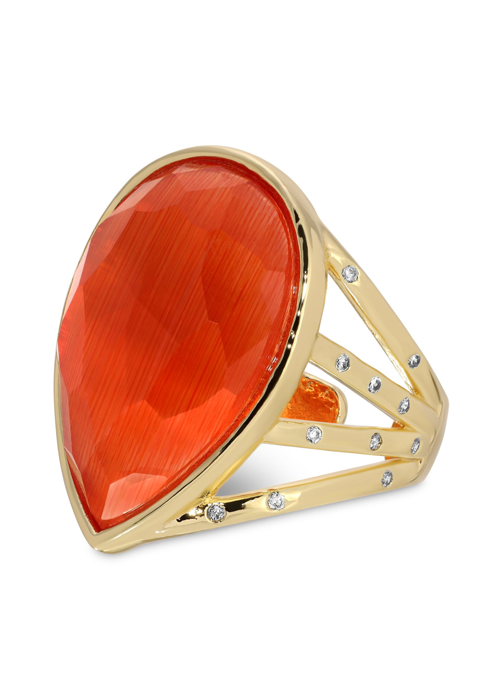Splendid Iris Teardrop Faceted Stone Ring - Coral