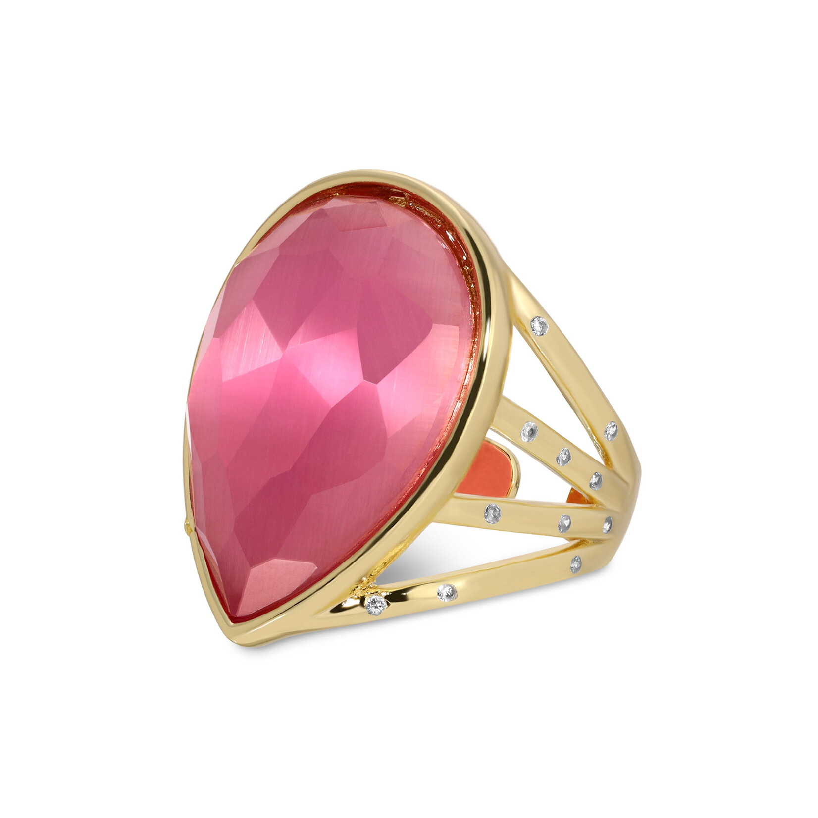 Splendid Iris Teardrop Faceted Stone Ring - Pink