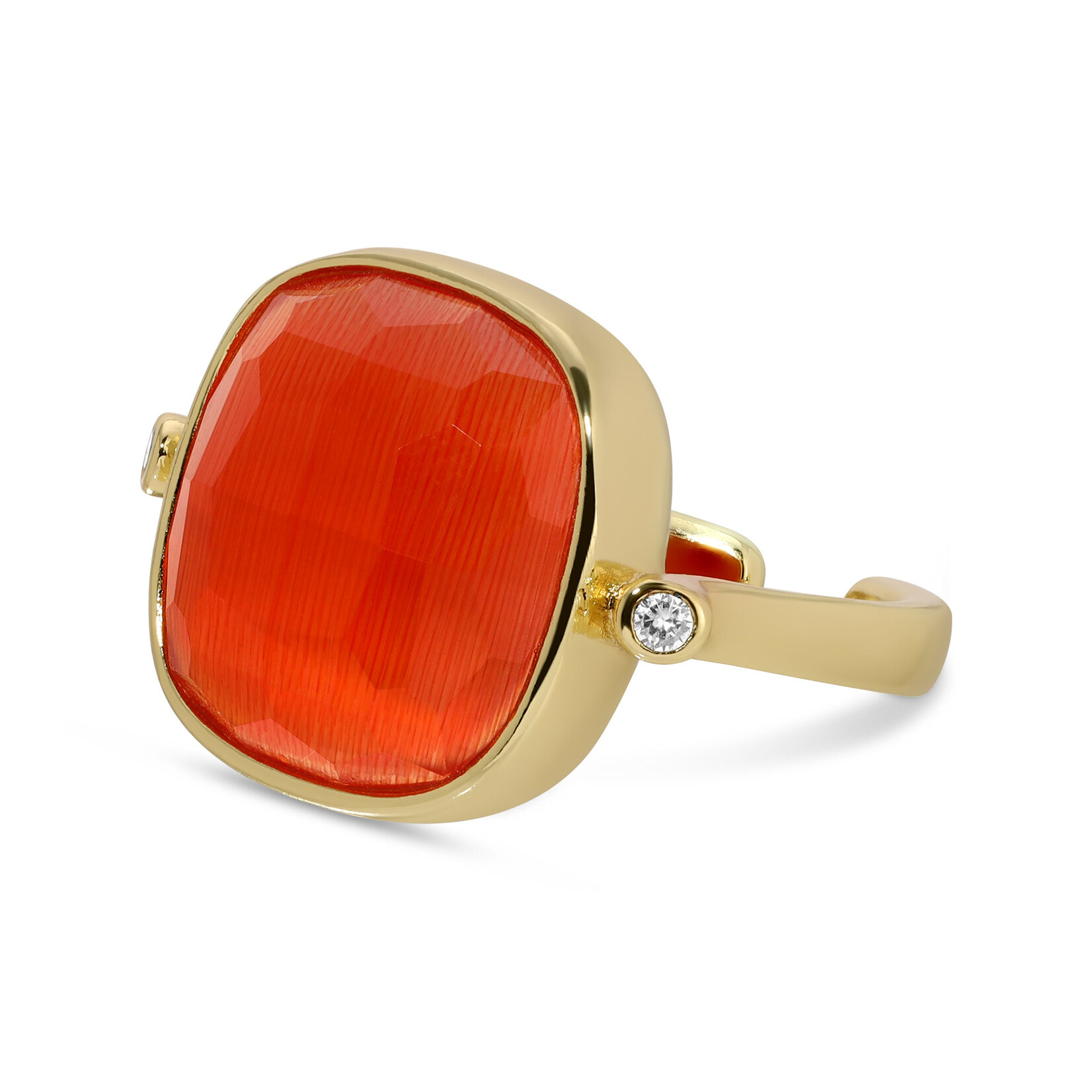 Splendid Iris Rounded Square Faceted Stone Ring - Coral