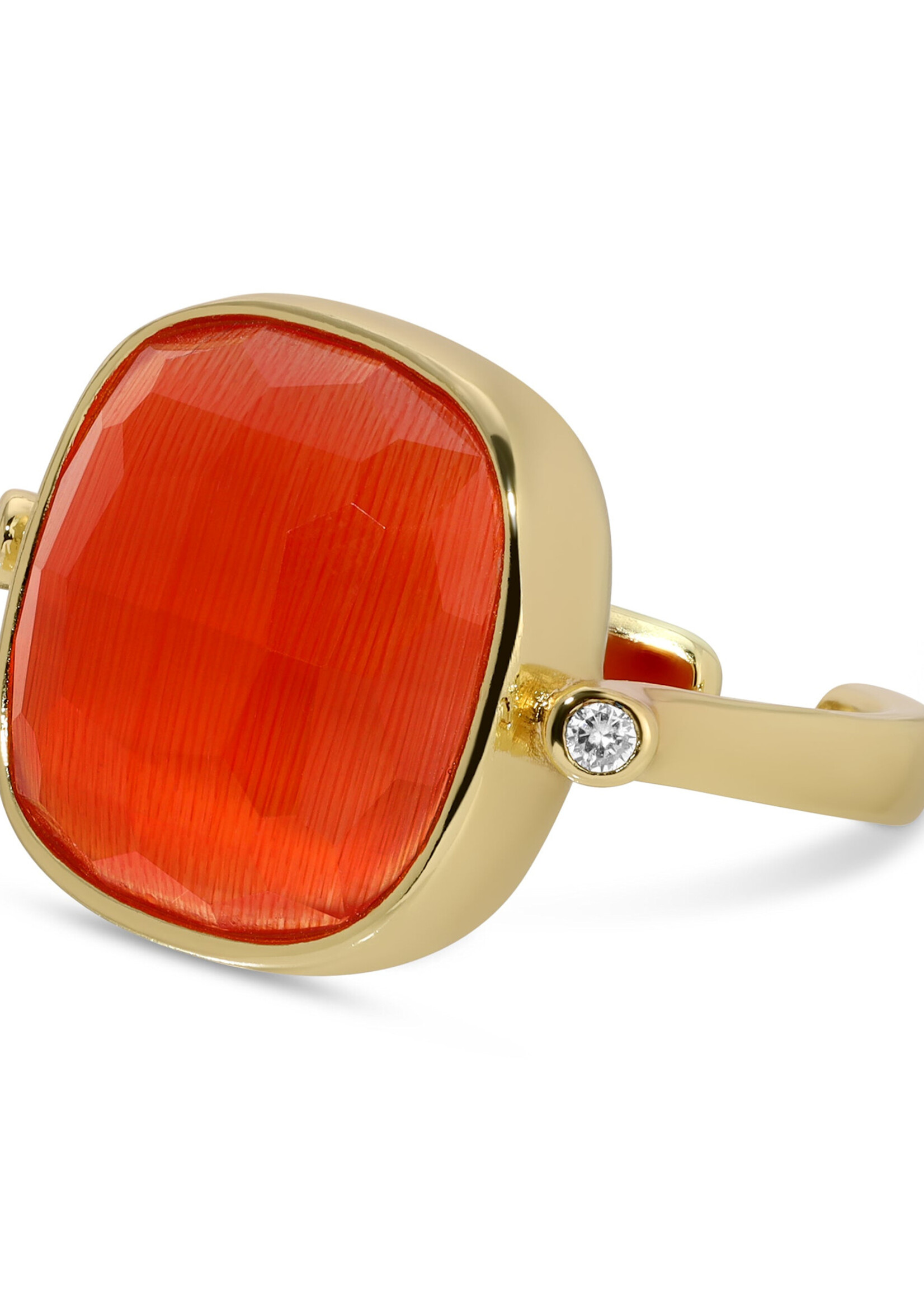 Splendid Iris Rounded Square Faceted Stone Ring - Coral