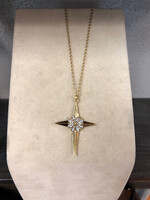 VSA Designs Cross Charm Necklace Gold Clear