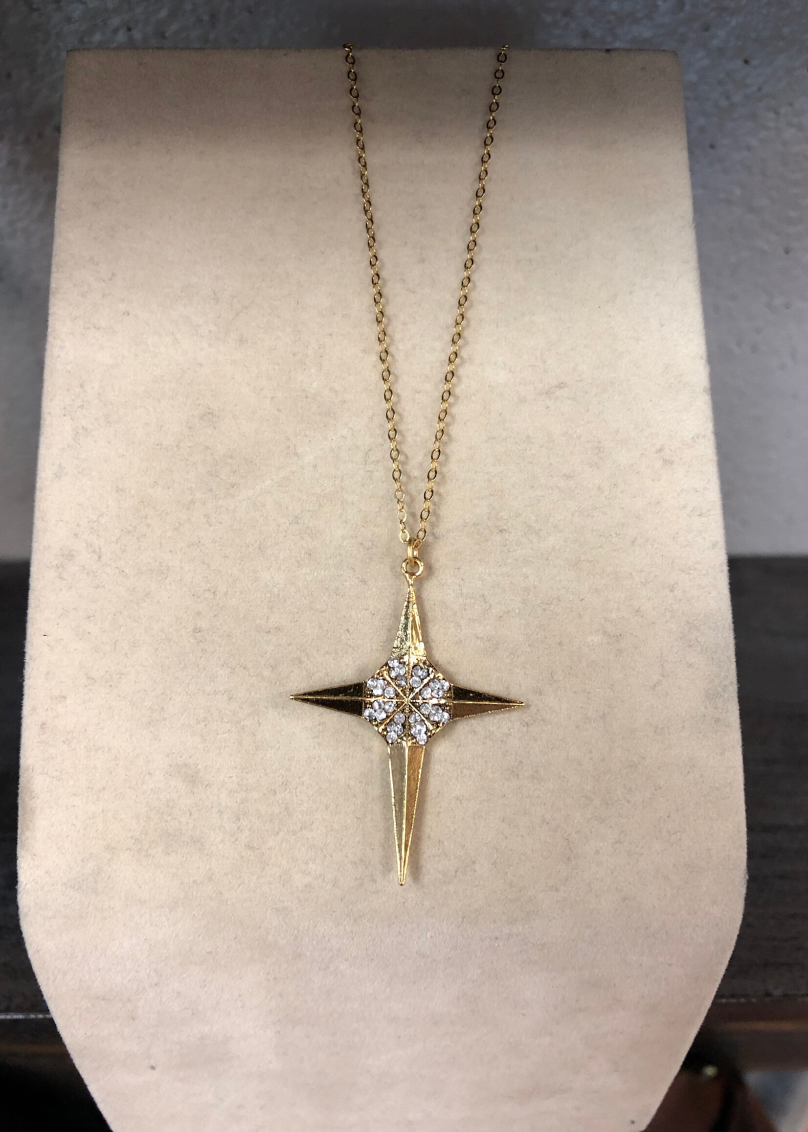 VSA Designs Cross Charm Necklace Gold Clear