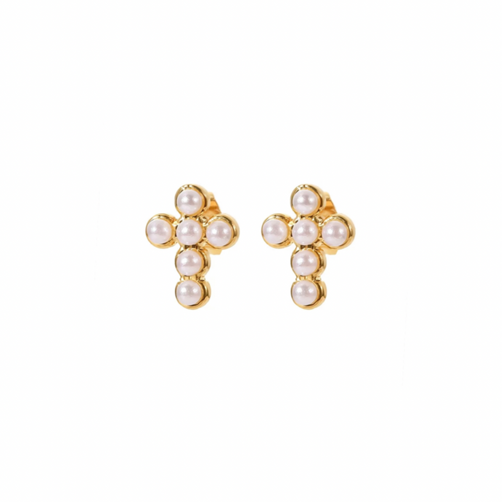 HJane Pearl Cross Studs