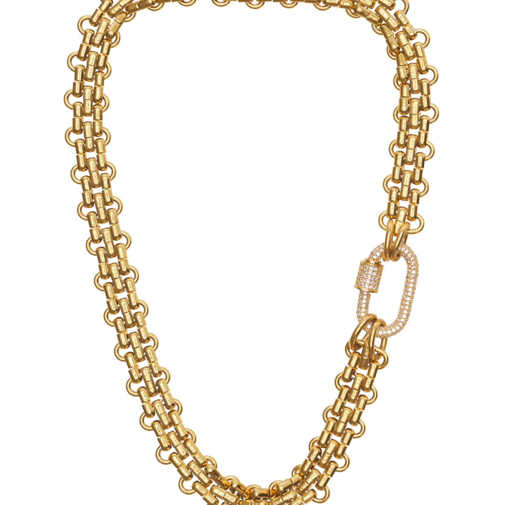 HJane Pave Gold Carabiner Necklace 17"