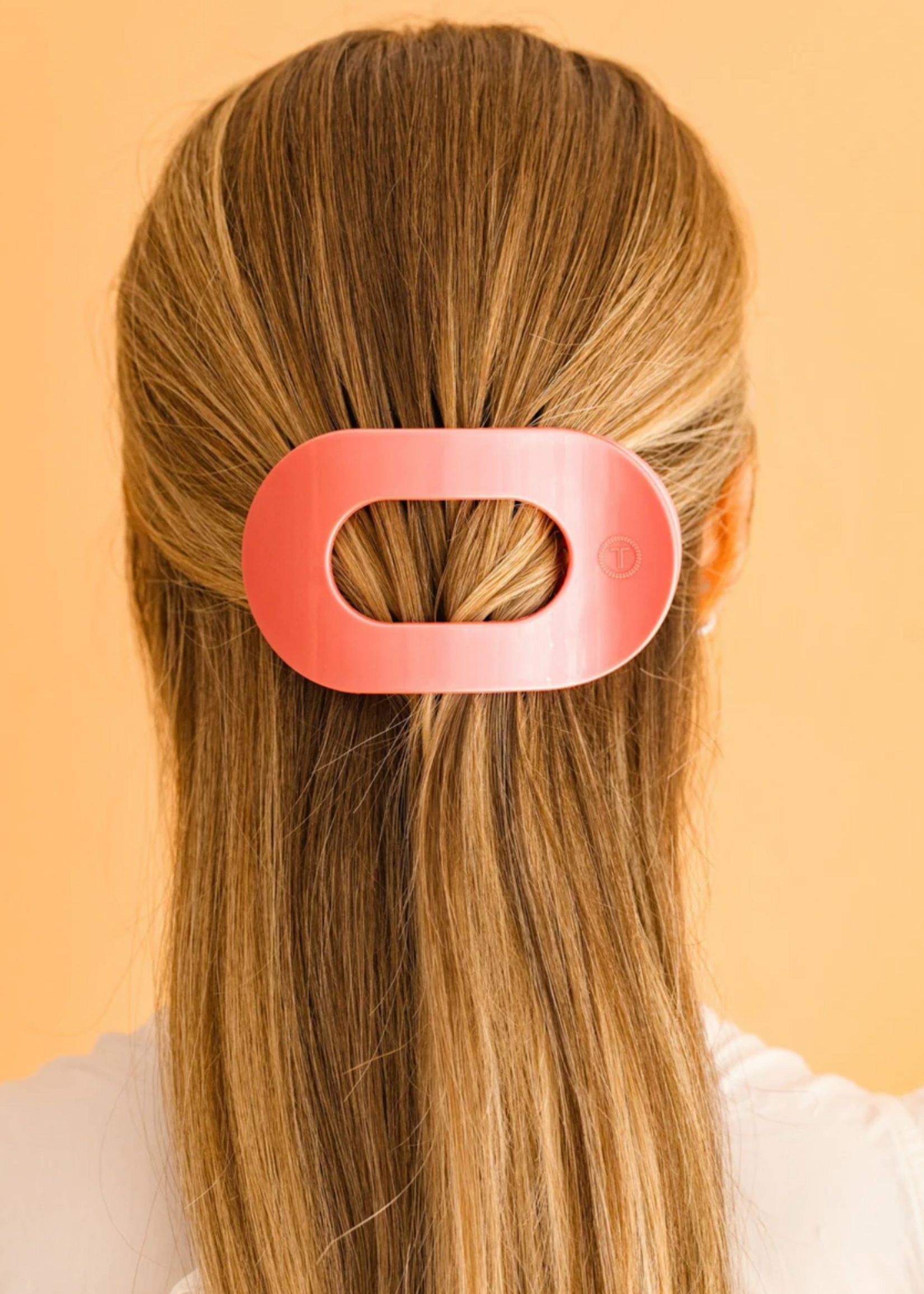 Teleties Large Round Flat Hair Clip- Calming Coral