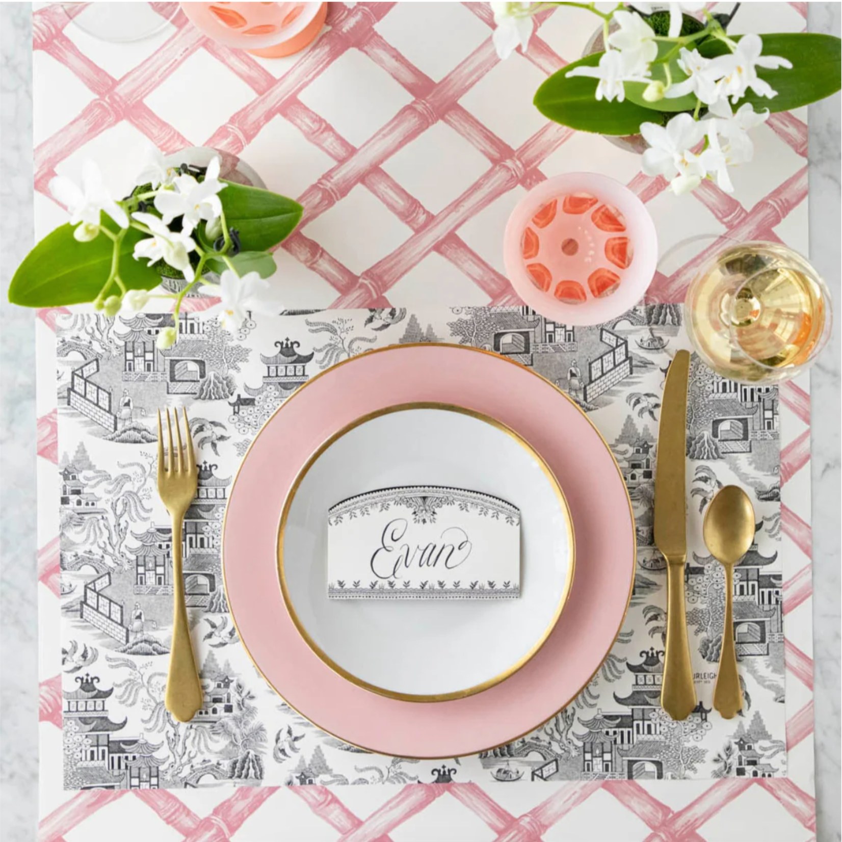 Hester & Cook Pink Lattice Runner- 20"x25"