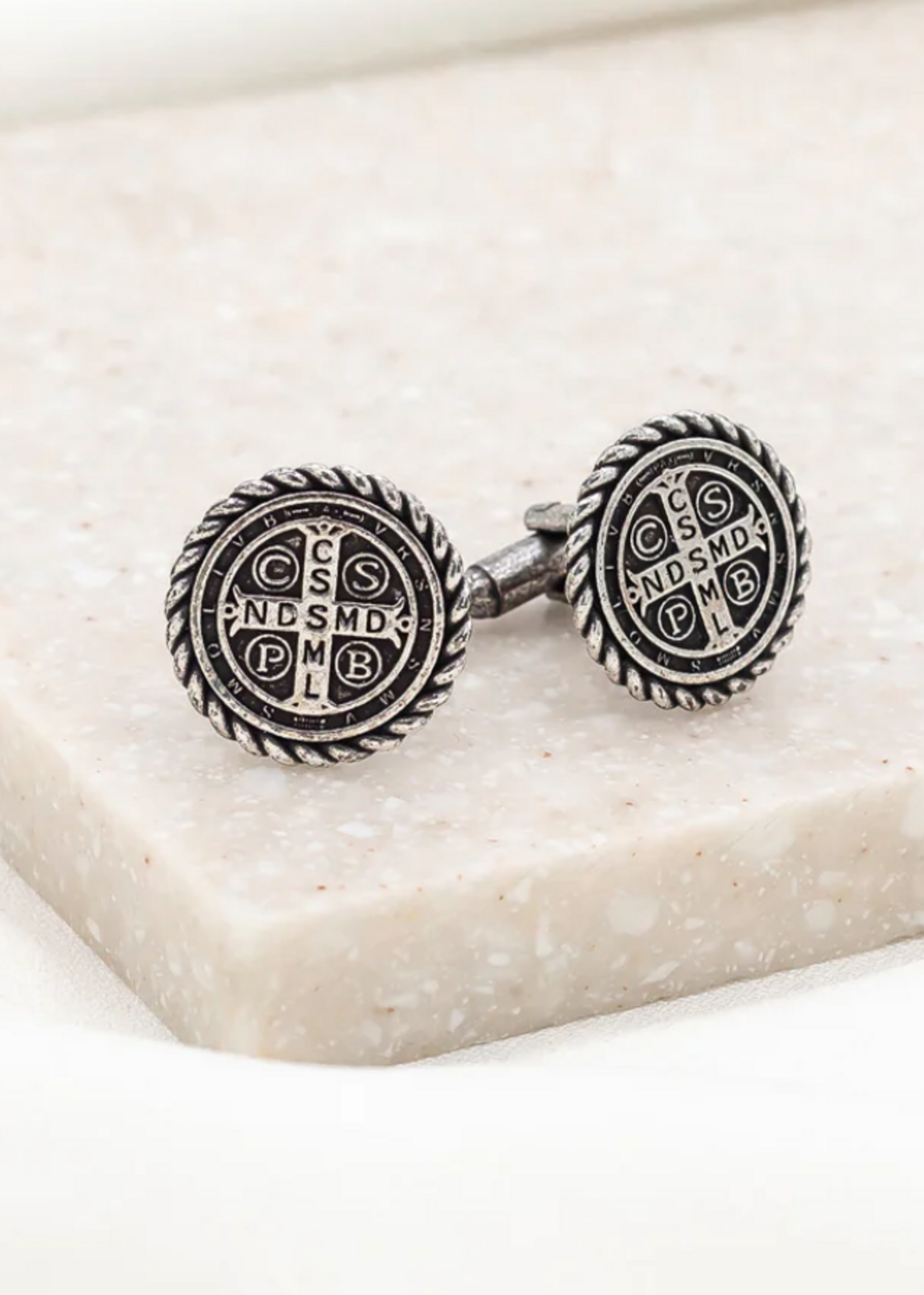 My Saint My Hero Benedictine Cuff Links- Silver