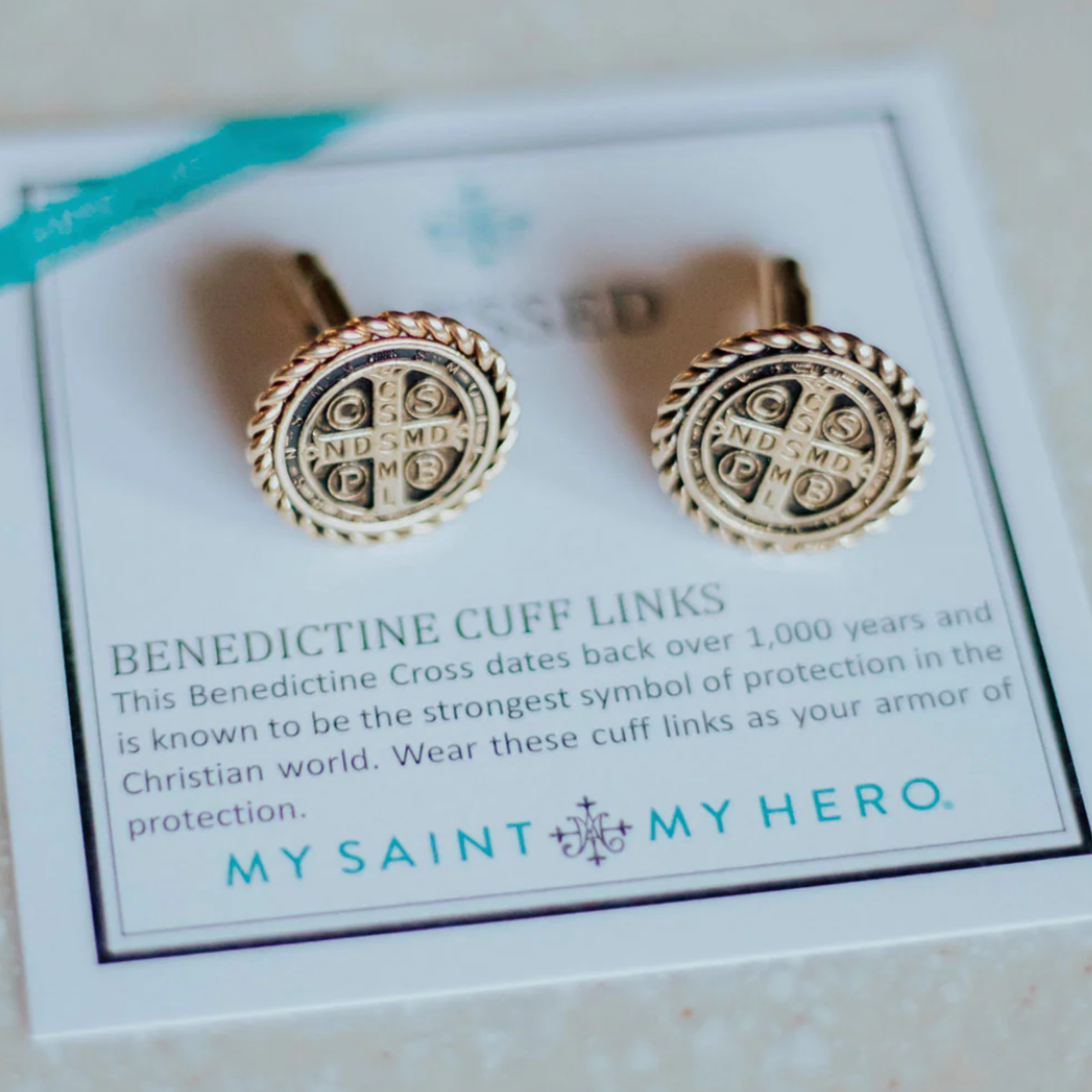 My Saint My Hero Benedictine Cuff Links-Gold