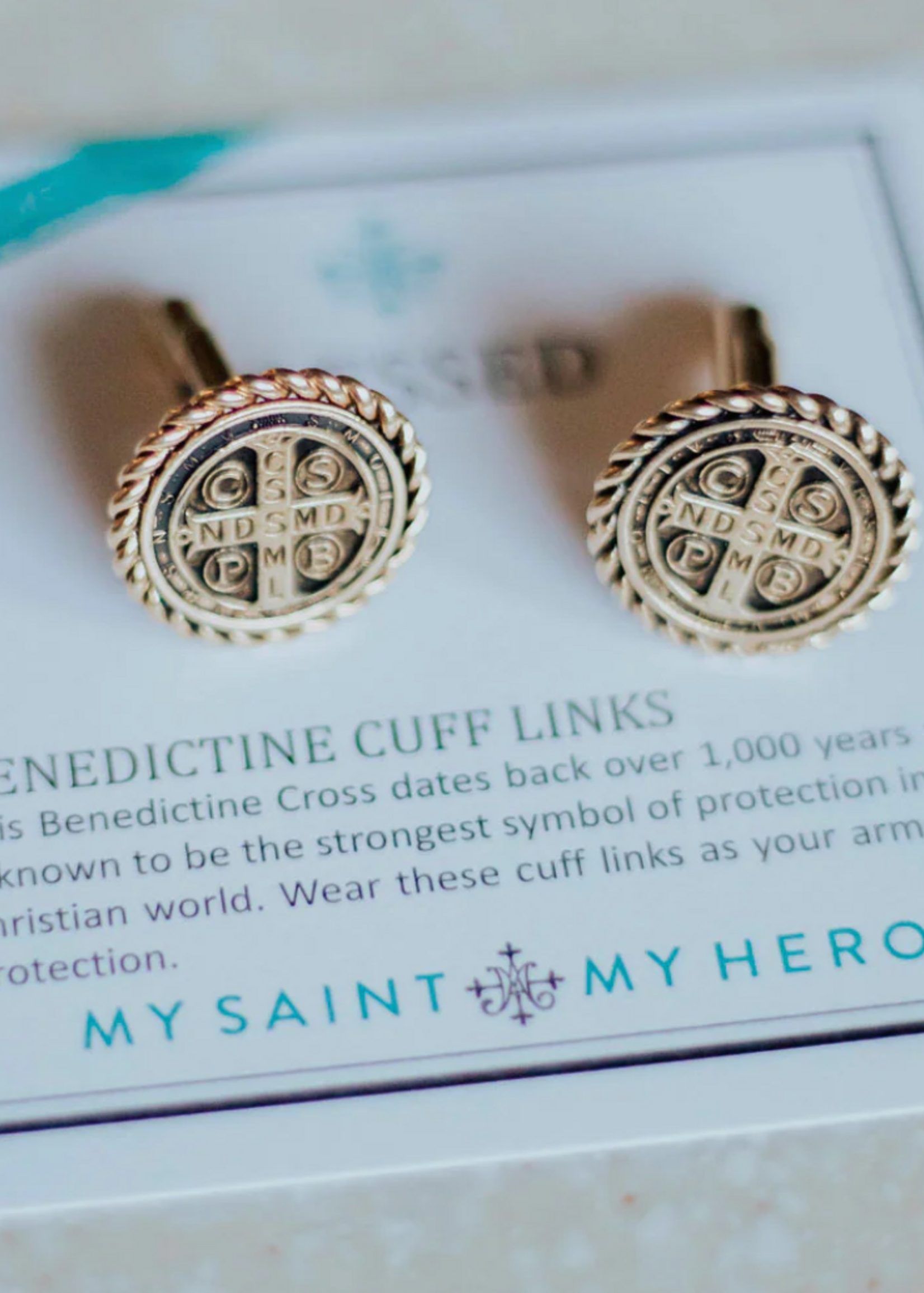 My Saint My Hero Benedictine Cuff Links-Gold