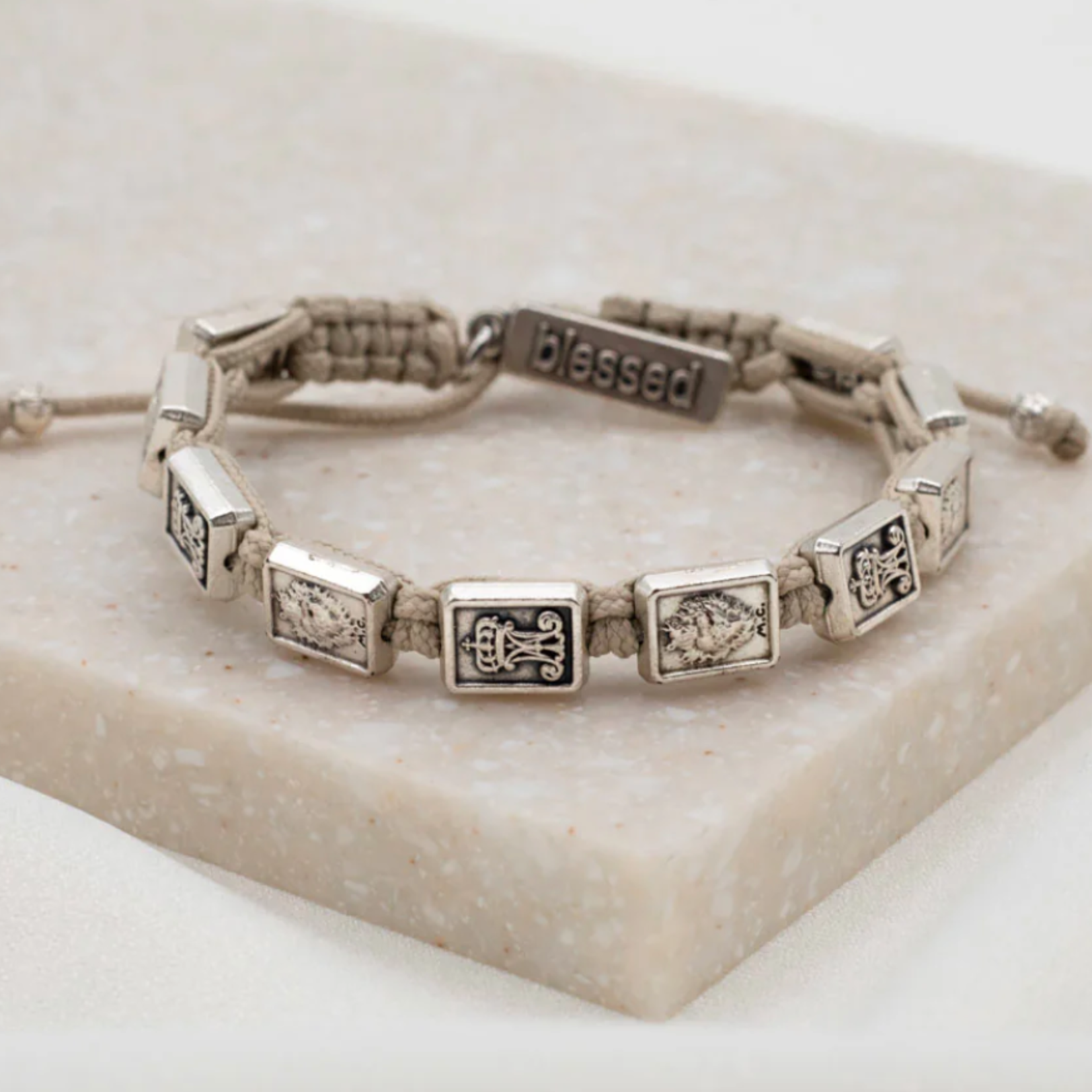 My Saint My Hero Garment of Grace Scapular Bracelet- Tan/Silver