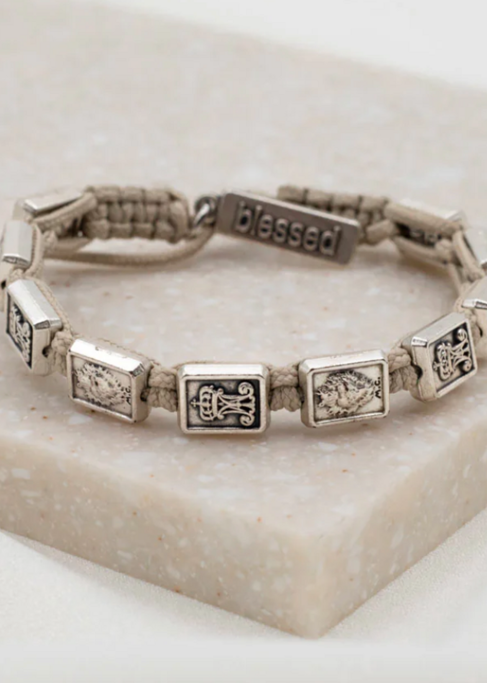 My Saint My Hero Garment of Grace Scapular Bracelet- Tan/Silver