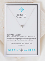 My Saint My Hero Jesus Loves Me Necklace- Silver/Silver