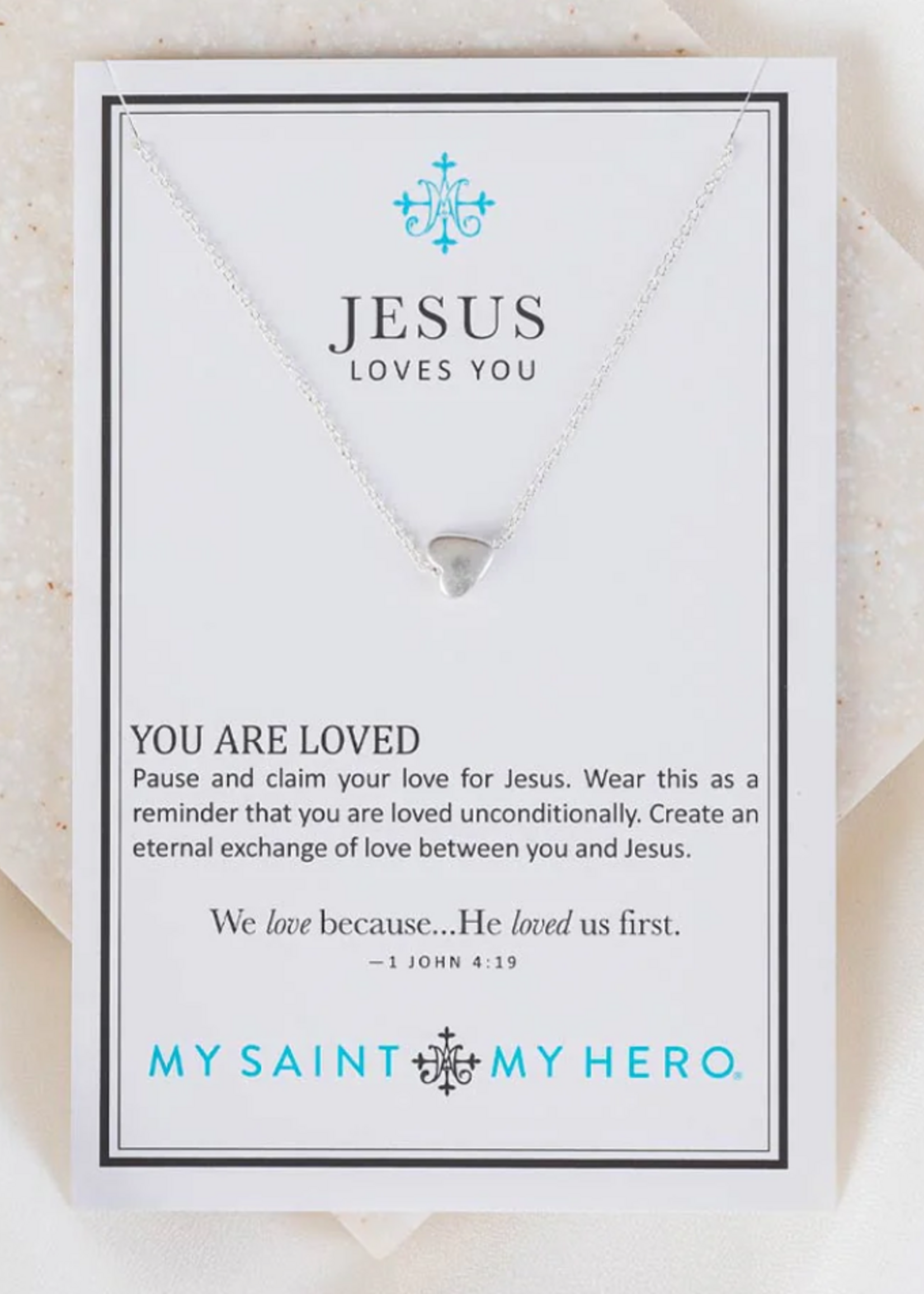 My Saint My Hero Jesus Loves Me Necklace- Silver/Silver