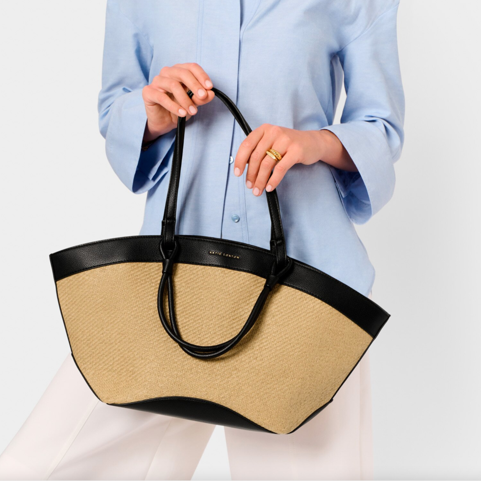 Katie Loxton Riviera Raffia Tote Bag- Raffia/Black