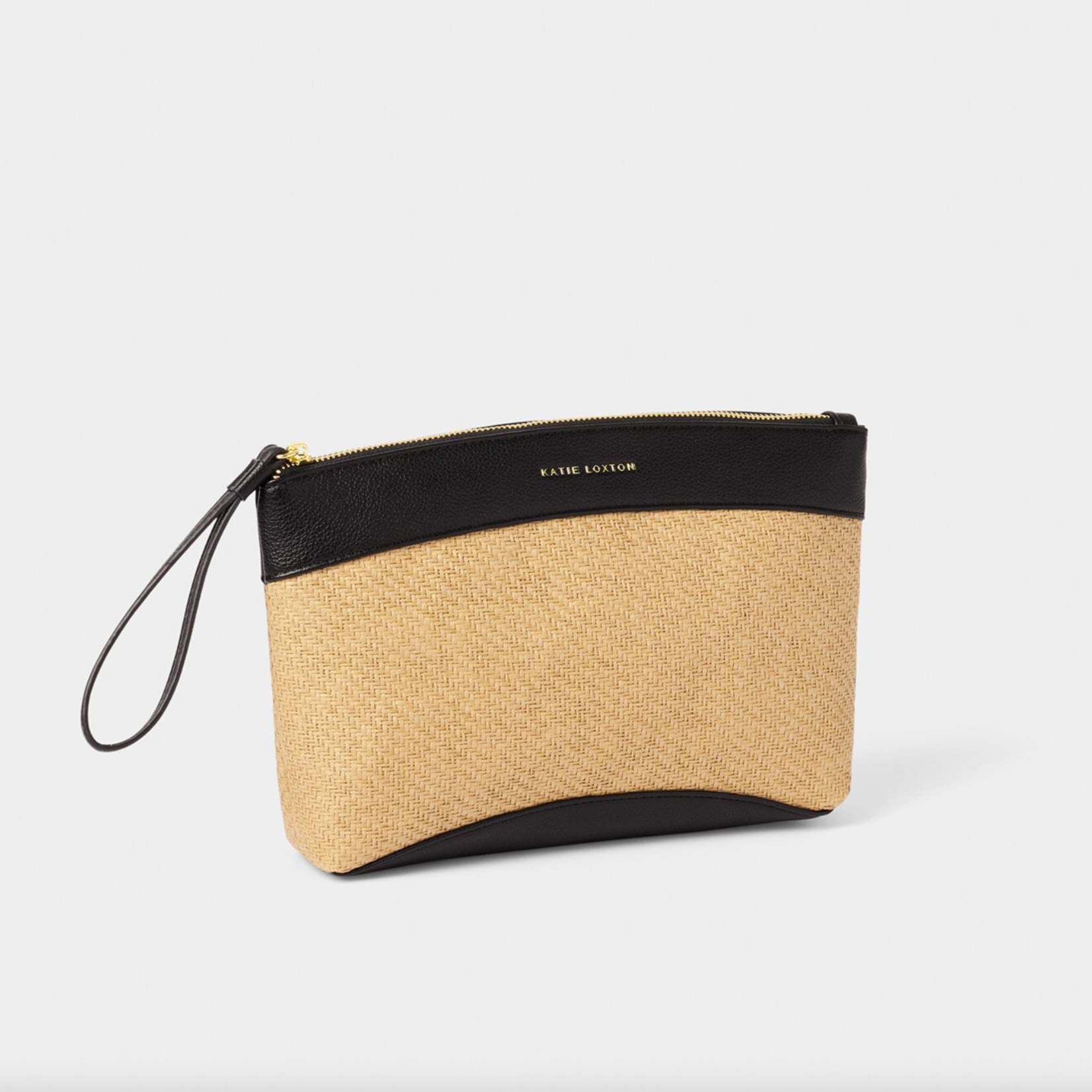 Katie Loxton Riviera Raffia Wristlet Clutch- Raffia/ Black