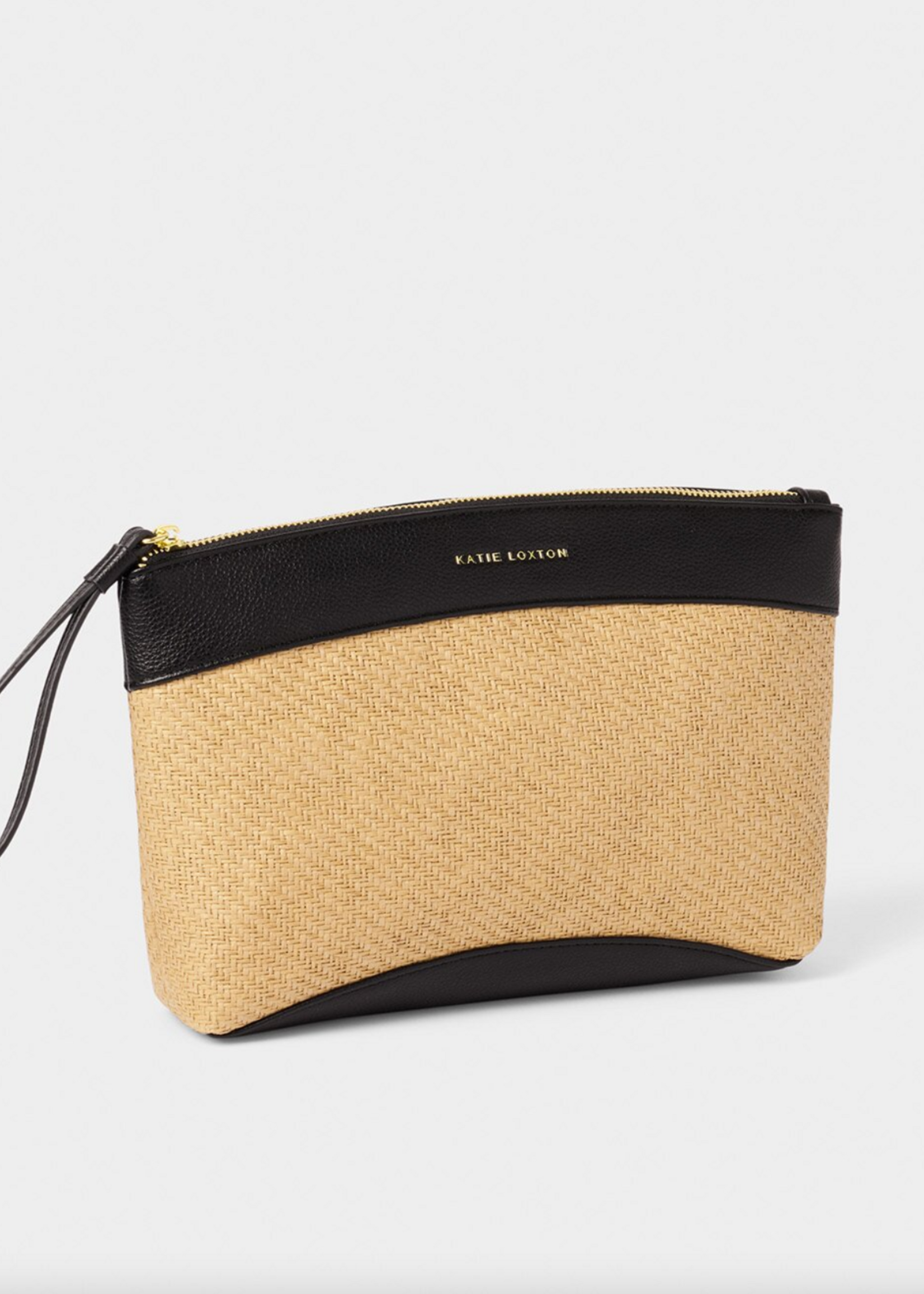 Katie Loxton Riviera Raffia Wristlet Clutch- Raffia/ Black