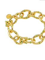Capucine De Wulf Bangkok Bamboo Link Bracelet, 7.25"- Gold/Green Enamel