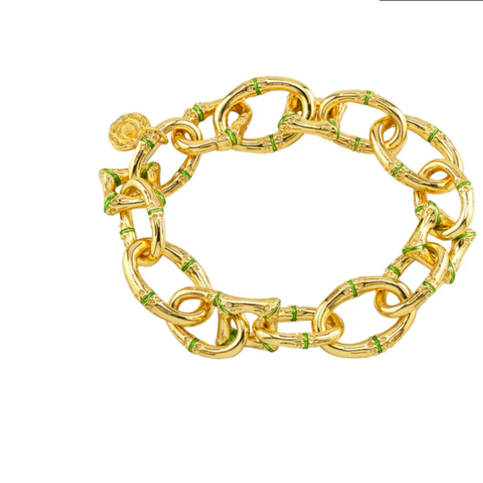 Capucine De Wulf Bangkok Bamboo Link Bracelet, 7.25"- Gold/Green Enamel