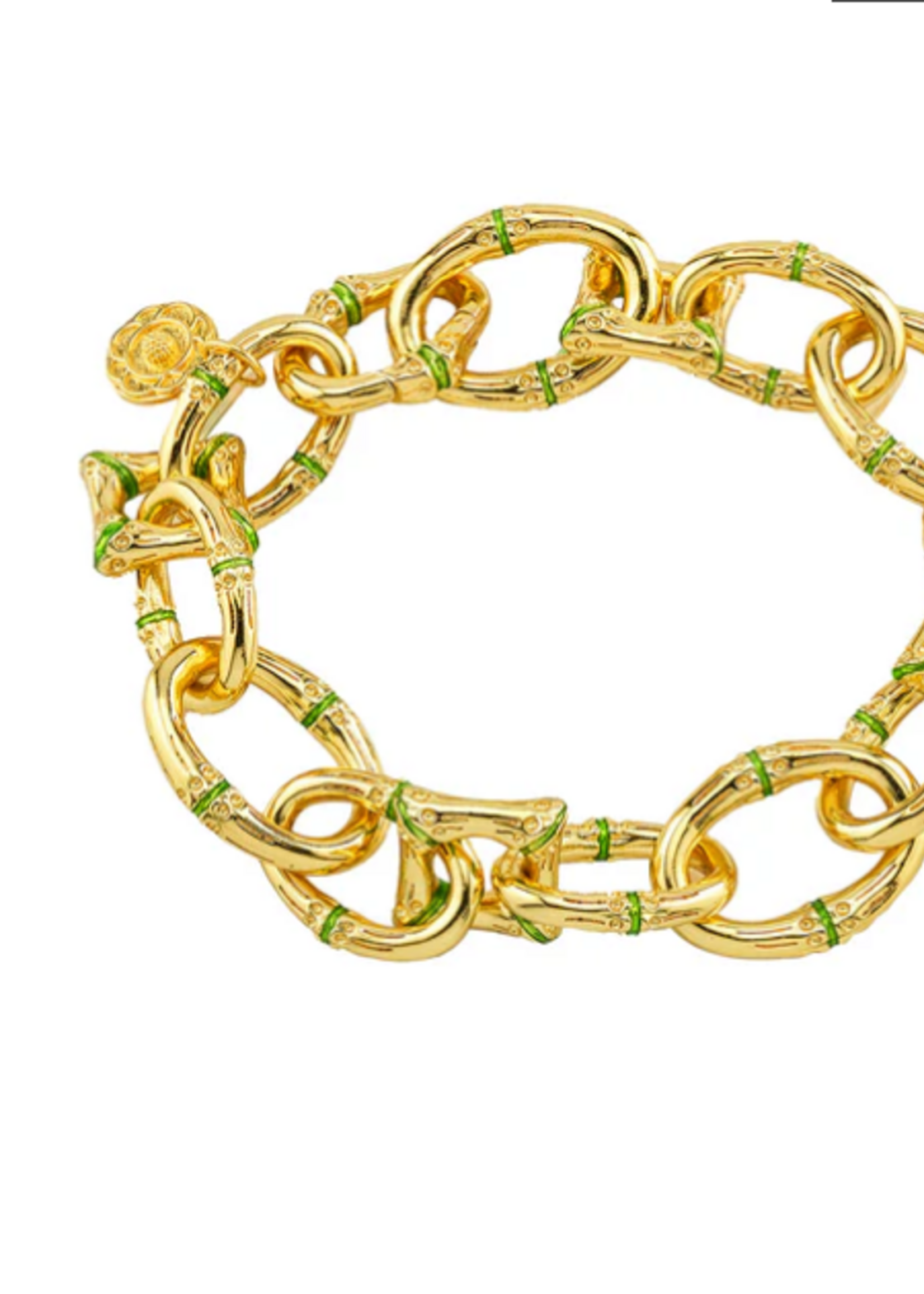 Capucine De Wulf Bangkok Bamboo Link Bracelet, 7.25"- Gold/Green Enamel