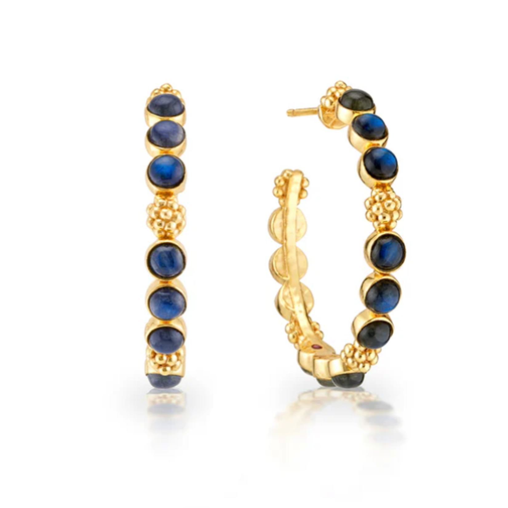 Capucine De Wulf Berry Gem Medium Hoop Earrings- Blue Labradorite