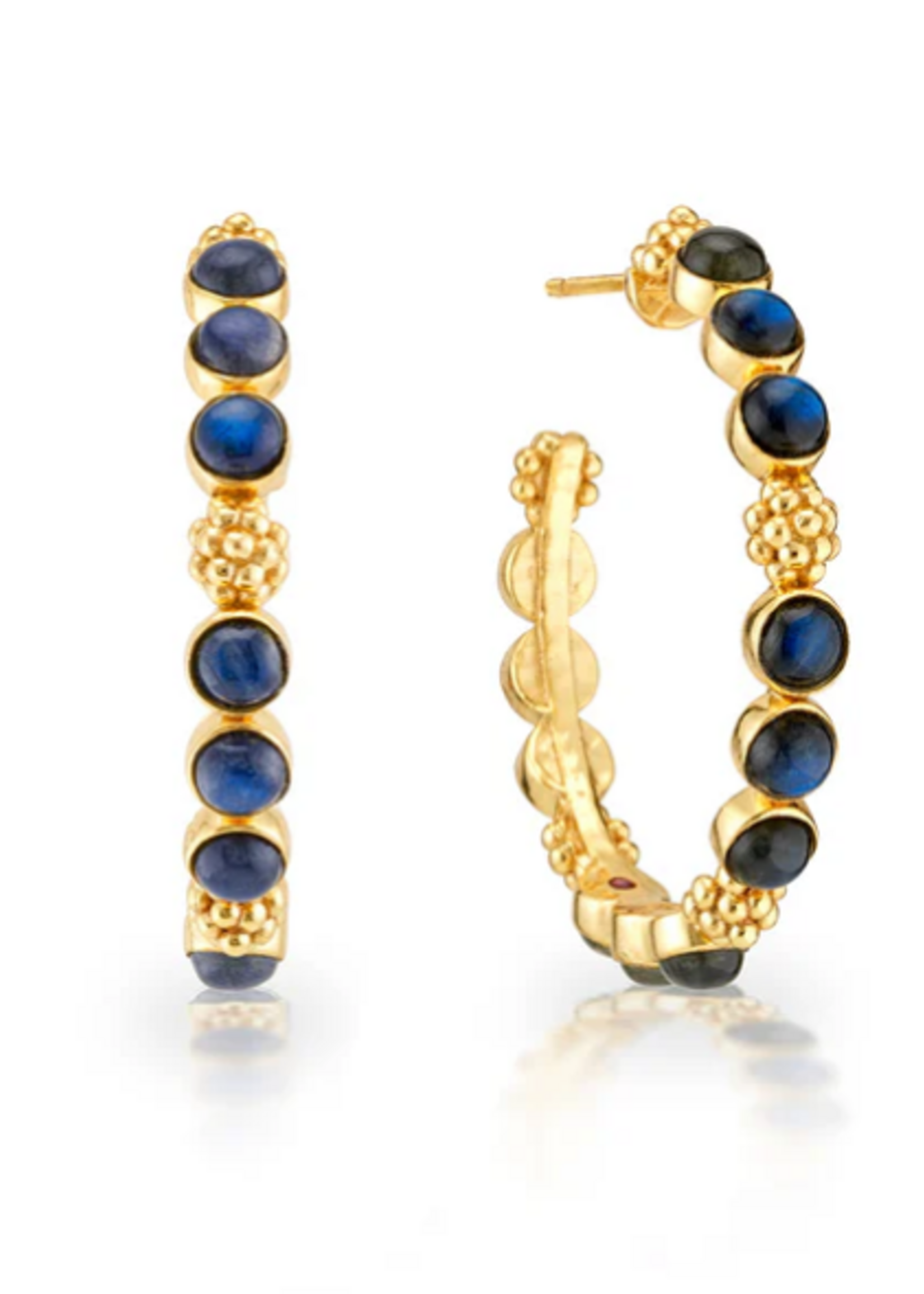 Capucine De Wulf Berry Gem Medium Hoop Earrings- Blue Labradorite