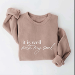 Oat Collective It Is Well With My Soul Sweatshirt- Tan- Small