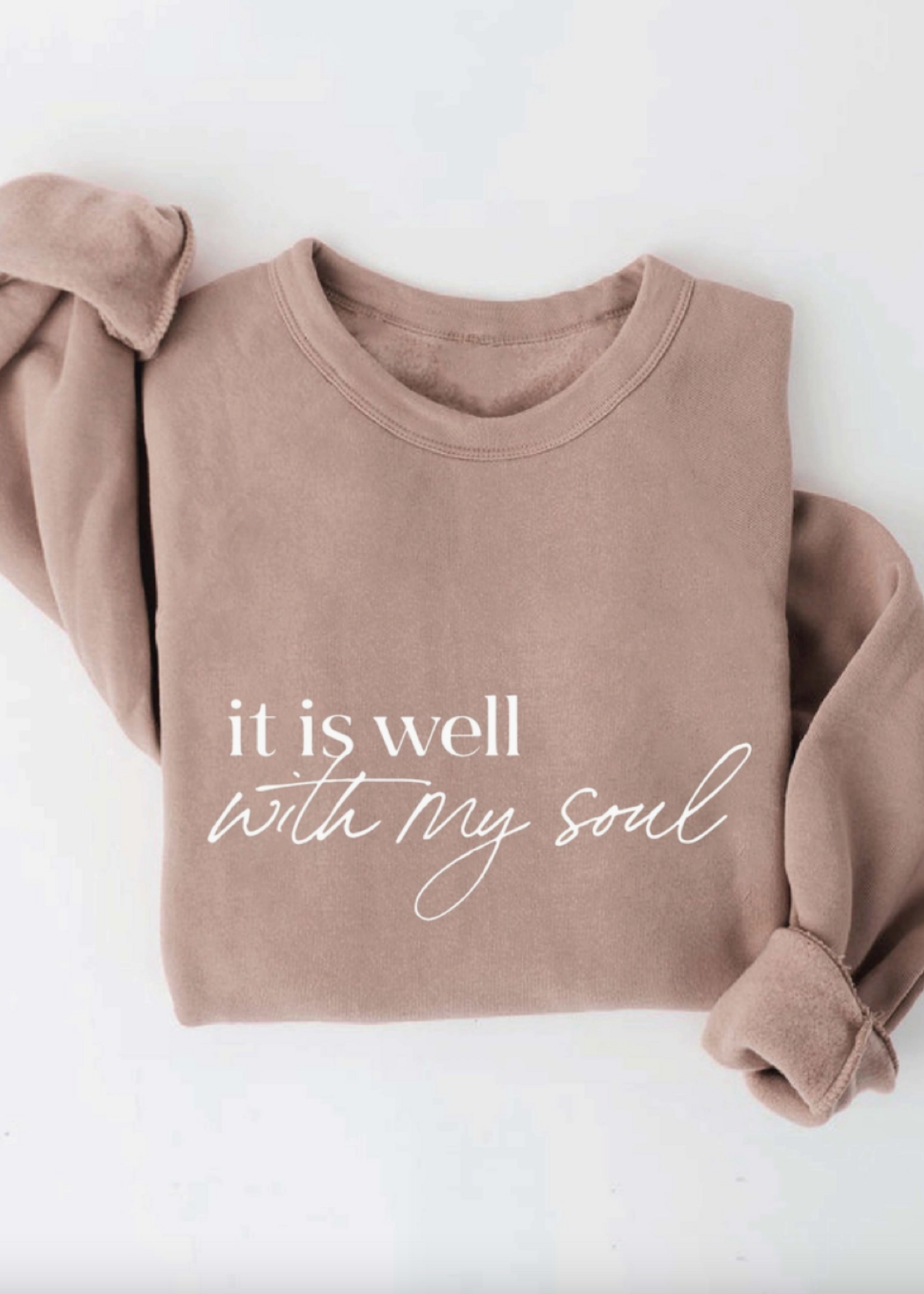Oat Collective It Is Well With My Soul Sweatshirt- Tan- Small