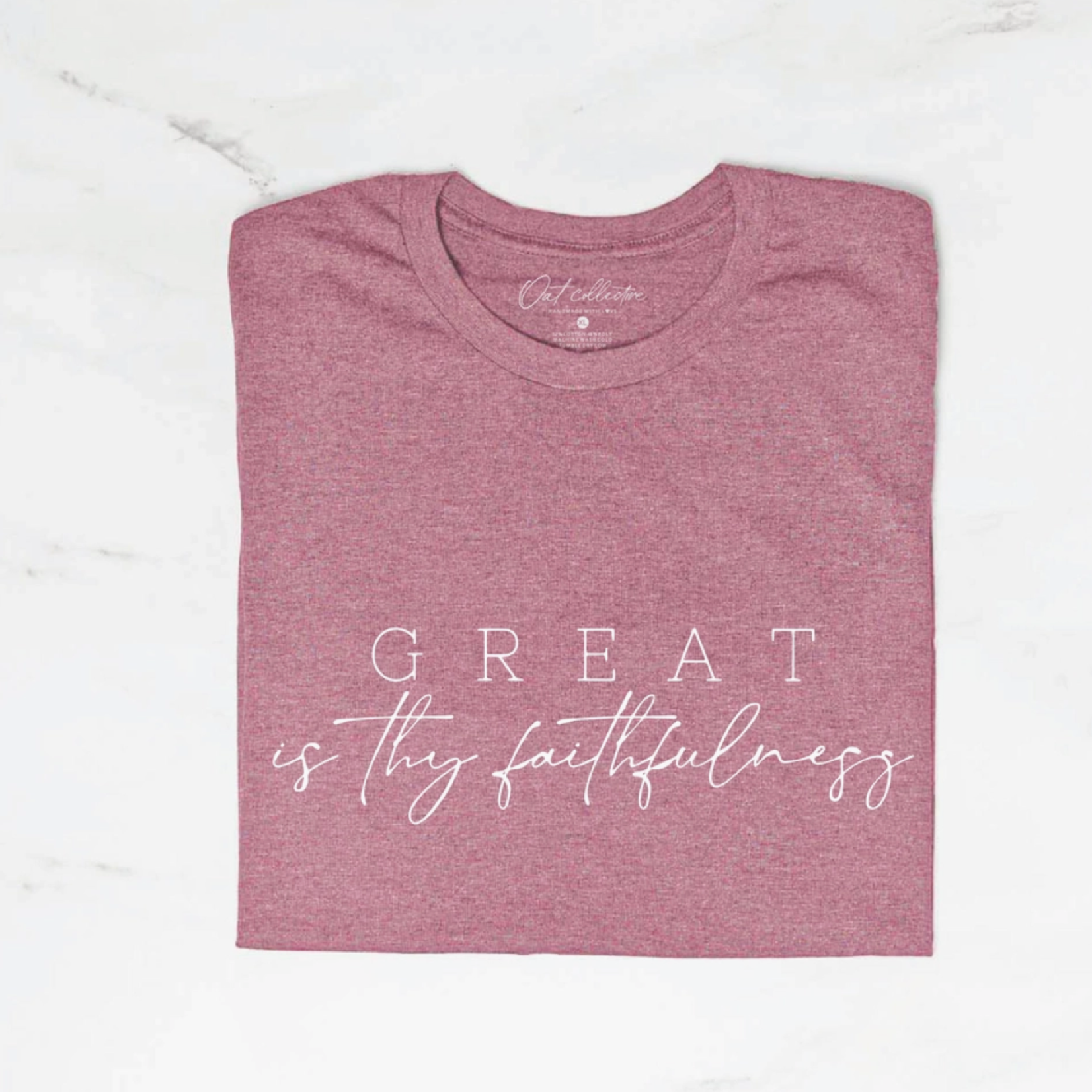 Oat Collective Great is Thy Faithfullness Graphic T-Shirt | Heather Mauve