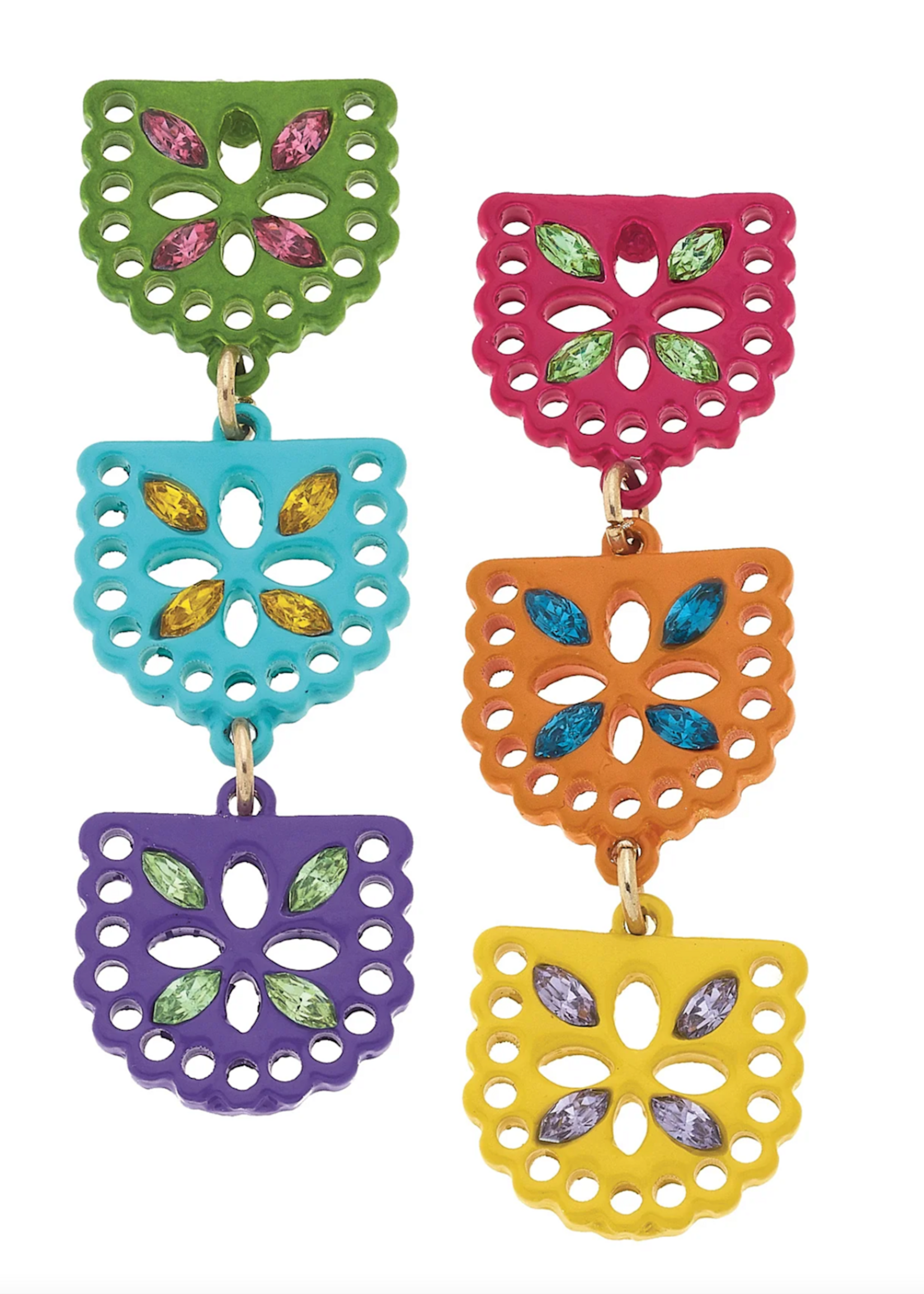 Canvas Fiesta Papel Picado Enamel Banner Earrings