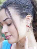 Canvas Fiesta Rhinestone Flower Maracas Earrings