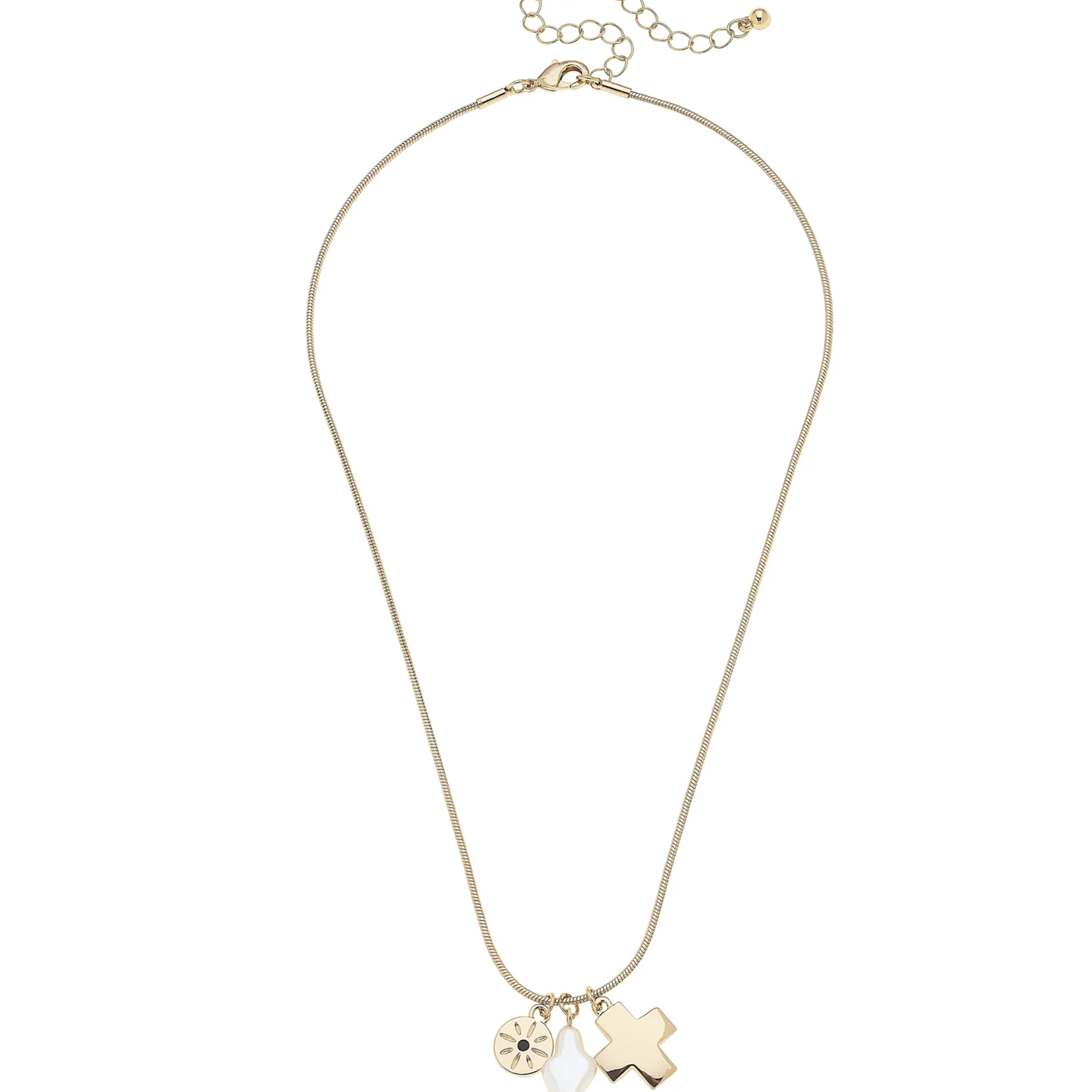 Canvas Eve Baroque Pearl & Square Cross Charm Necklace