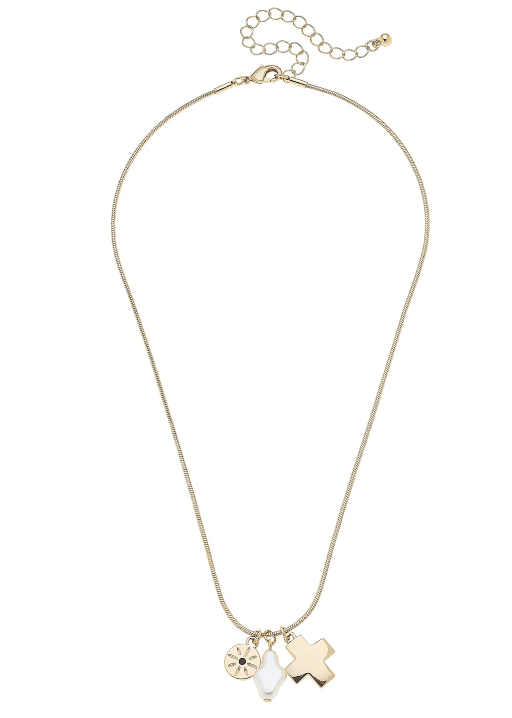 Canvas Eve Baroque Pearl & Square Cross Charm Necklace