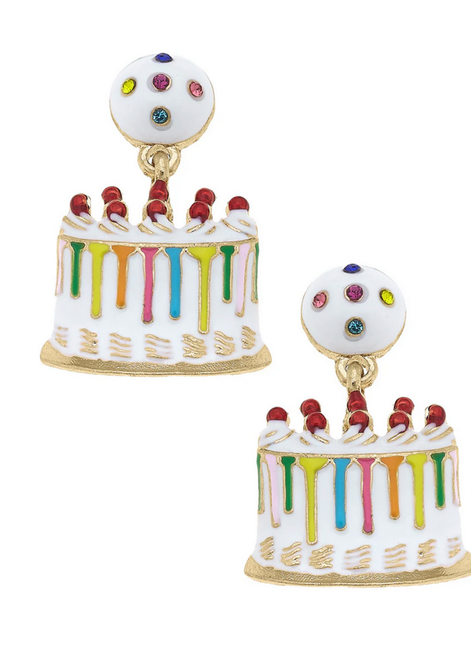 Canvas Rhinestone Enamel Birthday Cake Earrings