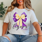 Gia Gifts Boutique Preppy LSU Tigers Coquette Bow Graphic Tee