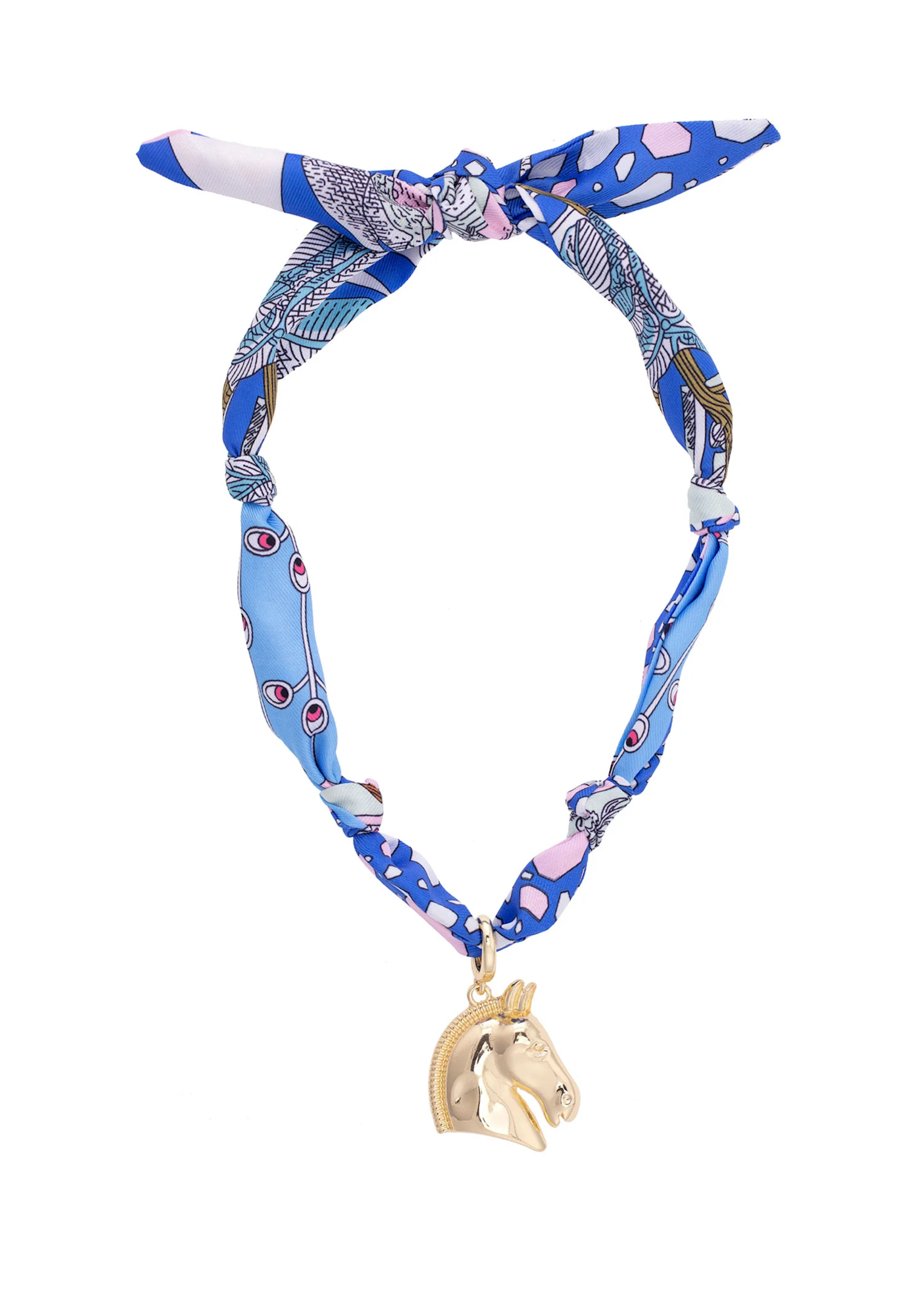 Canvas Ash Horse Head Scarf Necklace in Light Blue