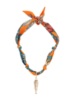 Canvas Colette Pave Sardine Scarf Necklace in Orange & Teal