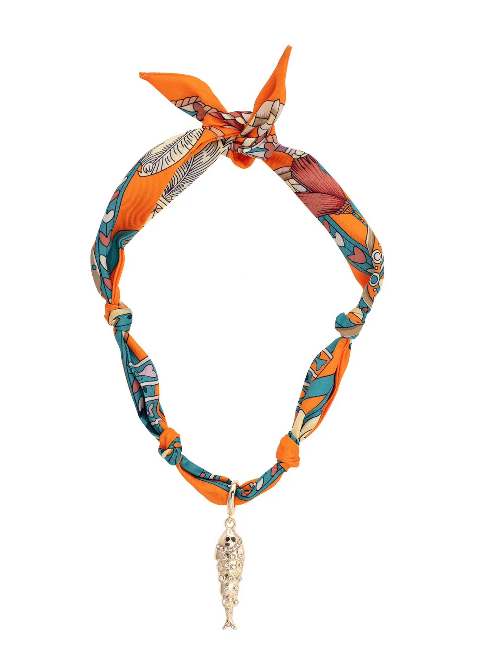 Canvas Colette Pave Sardine Scarf Necklace in Orange & Teal
