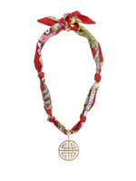Canvas Cora Greek Keys Scarf Necklace in Red/Brown/Yellow